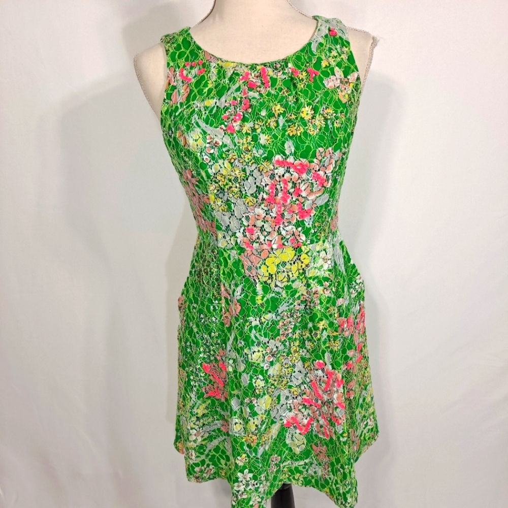 Anthropologie Maeve Green Verbena Lace Sequined Sleeveless Dress